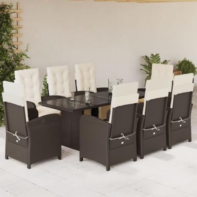 9-delige Tuinset met kussens poly rattan bruin