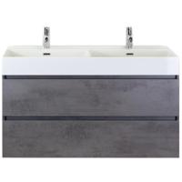Maxx XL Badmeubelset 120 cm - Beton Antraciet - Wastafel Kube Dubbel 2 Kraangaten