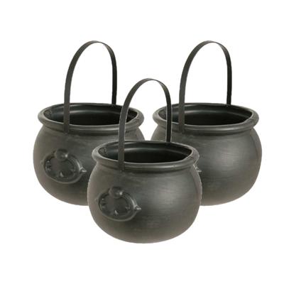 Witbaard Heksenketel - Set van 3x stuks - kookpot - zwart - kunststof - 15 x 20 cm - versiering - ac