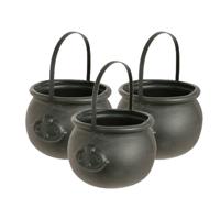 Witbaard Heksenketel - Set van 3x stuks - kookpot - zwart - kunststof - 15 x 20 cm - versiering - ac