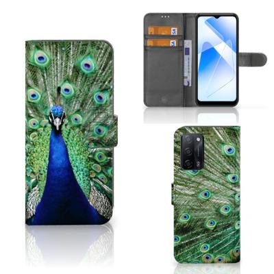 OPPO A16/A16s/A54s | Telefoonhoesje | Met pasjeshouder | Pauw