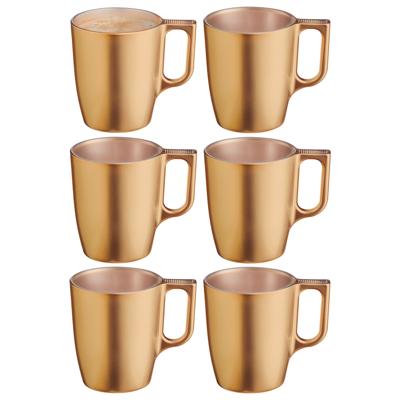 Koffiemokken Monaco - 6x stuks - Hard Glas - goud - 250 ml - 9 cm - Flashy metallic finish