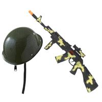 Soldaat Carnaval verkleed accessoires set - Soldatenhelm - Kalashnikov machinegeweer 59 cm - wapens