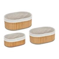 Kast/badkamer opbergmandjes - set 3x stuks - bamboe hout met hoes - in 3 formaten