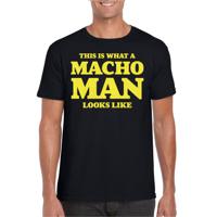 Foute party t-shirt voor heren - macho man - zwart - glitter geel - carnaval/themafeest