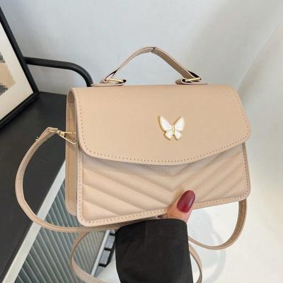 Bon&Bon White PU Leather Bowknot Flap Square Crossbody Shoulder Bag Khaki