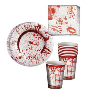 Tafel dekken Halloween feestartikelen bloederige print 12x bordjes/12x drink bekers/20x servetten