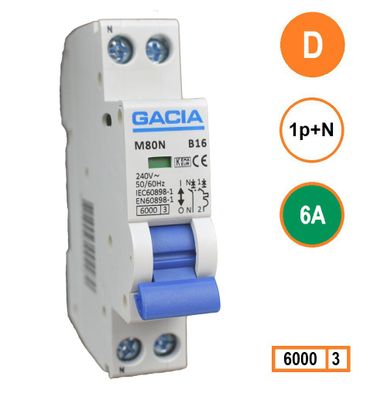 GACIA M80N-D06 installatieautomaat 1p+n D6 6kA (18mm)