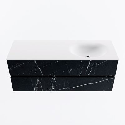MONDIAZ VICA 130cm badmeubel onderkast Marquina 2 lades. Wastafel MOON rechts zonder kraangat, kleur Talc.