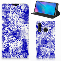 Mobiel BookCase Huawei P30 Lite New Edition Angel Skull Blauw - thumbnail