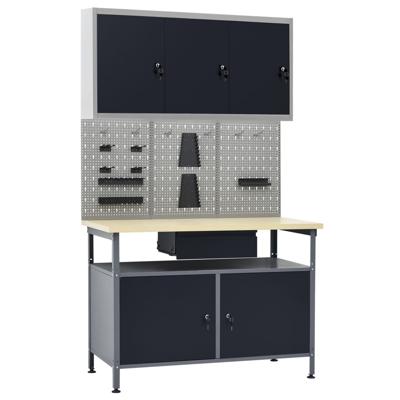 Werkbank met drie wandpanelen en een kast