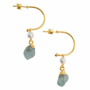 Edelsteen Oorhangers Parel en Aquamarijn 925 Zilver Goudkleurig (45