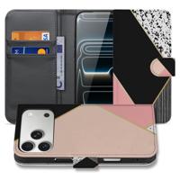 Portemonnee Hoesje iPhone 17 Pro Max Abstracte Zwart Roze Met Pasjes