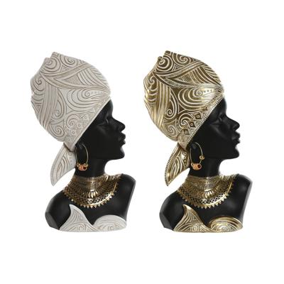 Decoratieve figuren Home ESPRIT Wit Zwart Gouden Afrikaanse 22 x 11 x 37 cm (2 Stuks)