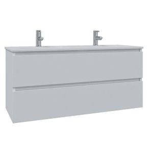 Adema Chaci Badkamermeubelset - 120x46x57cm - 2 keramische wasbakken wit - 2 kraangaten - 2 lades - mat wit SW1212780/SW804533