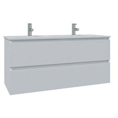 Adema Chaci Badkamermeubelset - 120x46x57cm - 2 keramische wasbakken wit - 2 kraangaten - 2 lades - mat wit SW1212780/SW804533