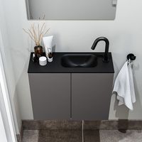 Zaro Polly toiletmeubel 60cm donkergrijs met zwarte wastafel met kraangat rechts - thumbnail