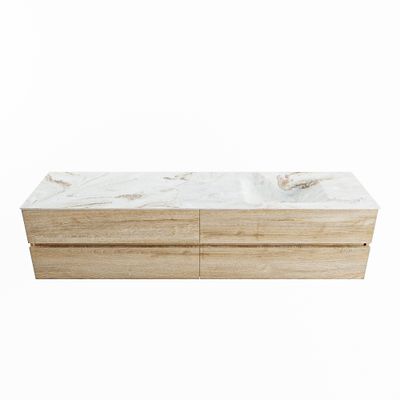 MONDIAZ VICA-DLUX 200cm badmeubel onderkast Washed Oak 4 lades. Inbouw wastafel CLOUD rechts zonder kraangat, kleur Frappe.
