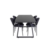 IncaBLBL eethoek eetkamertafel uitschuifbare tafel lengte cm 160 / 200 zwart en 4 Vault eetkamerstal zwart. - thumbnail