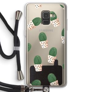 Cactusprint roze: Samsung Galaxy A8 (2018) Transparant Hoesje met koord