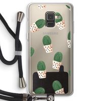 Cactusprint roze: Samsung Galaxy A8 (2018) Transparant Hoesje met koord