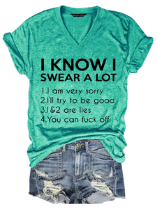 Women's I Know Swear A Lot Loose Cotton-Blend Vintage T-Shirt