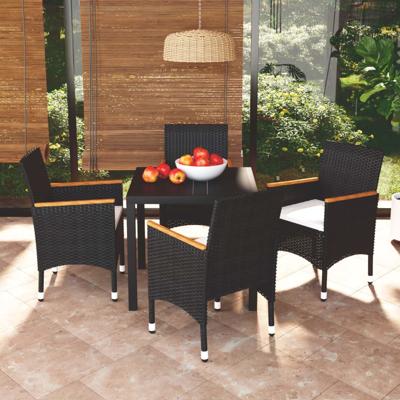 5-delige Tuinset met kussens poly rattan zwart