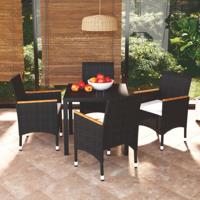 5-delige Tuinset met kussens poly rattan zwart