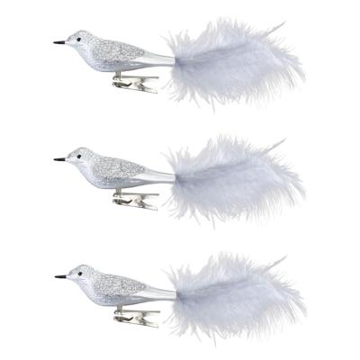 Inge Glas kerst decoratie vogels - 3x stuks - op clip - van glas - rood - 20 cm - kerstversiering