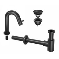 INK 4A Fonteinkraanset - staande Fonteinkraan - laag gebogen - always open - plug en designSifon - zwart mat 9902461