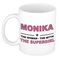 Naam cadeau mok/ beker Monika The woman, The myth the supergirl 300 ml - Naam mokken