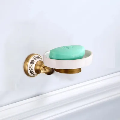 RoyalRetro Antiek Messing Badkamer Accessoireset met Porselein