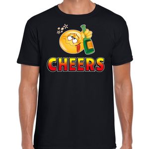 Funny emoticon t-shirt Cheers zwart voor heren - Fun / cadeau - Foute party kleding