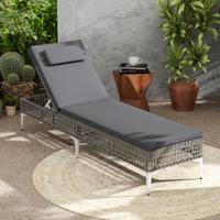 Rattan Zonnebed Tuinbed met Kussen & Hoofdkussen & Verstelbare Rugleuning Balkonbed
