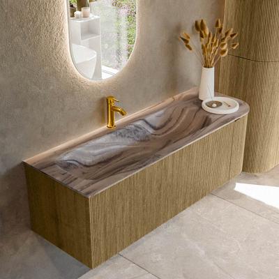 Badmeubel Mondiaz Kurve-Dlux | 135 cm | Meubelkleur Dusk | Wastafelkleur Sombra | Solid surface | Wasbak linker zijde spoelbak | 1 kraangat