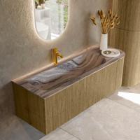 Badmeubel Mondiaz Kurve-Dlux | 135 cm | Meubelkleur Dusk | Wastafelkleur Sombra | Solid surface | Wasbak linker zijde spoelbak | 1 kraangat