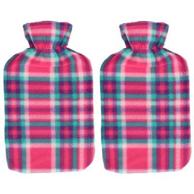 Gerimport Warmwaterkruik - Set van 2x stuks - fleece hoes - rood - Schotse ruit print - 1,25 liter -