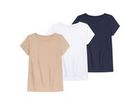 pepperts! Kinderen meisjes T-shirts, 3 stuks, met ronde hals  (158/164, wit/beige/marineblauw)