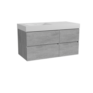 Storke Edge zwevend badmeubel 110 x 52 cm beton donkergrijs met Mata High asymmetrisch linkse wastafel in solid surface mat wit