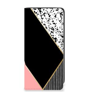 Samsung Galaxy A41 Stand Case Zwart Roze Vormen