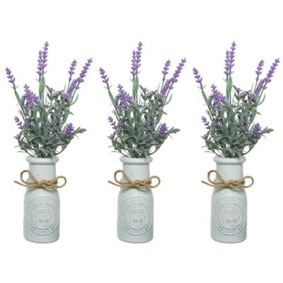 Lavendel kunstplant - 10x stuks - in witte pot - lila paars - H32 cm - lavandula