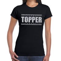 Zwart Topper shirt in zilveren glitter letters dames 2XL  -