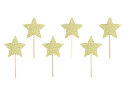 Cupcake toppers Gouden Sterren Glitter (6st)
