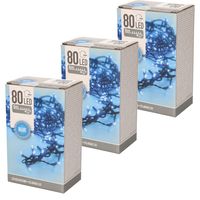 Set van 3x stuks kerstverlichting/feestverlichting lichtsnoeren 80 blauwe LED lampjes 600 cm
