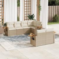 7-delige Loungeset met kussens poly rattan beige