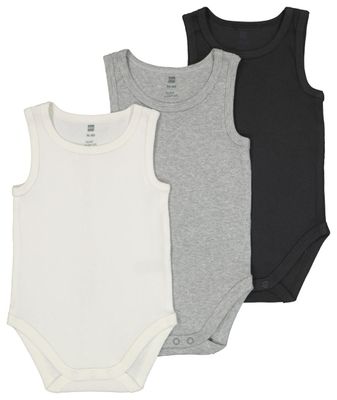 HEMA Rompers Organic Katoen Stretch Rib - 3 Stuks Grijsmelange (grijsmelange)