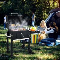 Draagbare Houtskoolgrill Patiogrill met Wielen Charcoal Grill Charcoal Grill Trolley Zwart - thumbnail