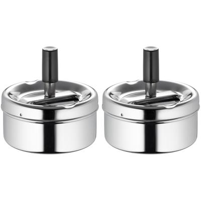 Asbak - 2x - draaiasbak - drukasbak - terrasasbak - chroom - metaal - D9 x H9 cm
