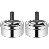 Asbak - 2x - draaiasbak - drukasbak - terrasasbak - chroom - metaal - D9 x H9 cm