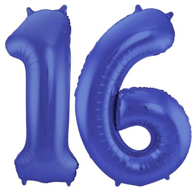 Folat Folie ballonnen - 16 jaar cijfer - blauw - 86 cm - leeftijd feestartikelen - verjaardag
